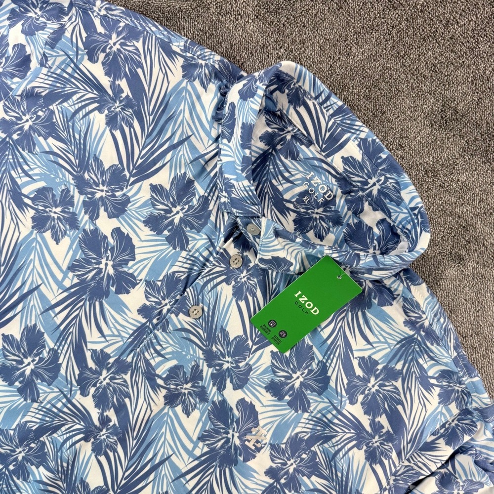 IZOD Golf Mens XL Polo Shirt Bright Cobalt Blue Tropical Hibiscus NWT